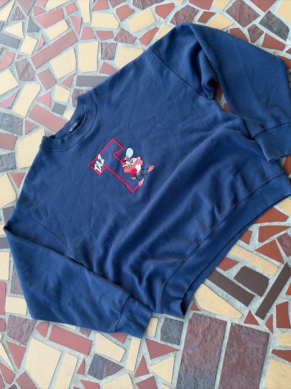 Men's Navy Vintage Taz Looney Tunes Crewneck Sweatshirt